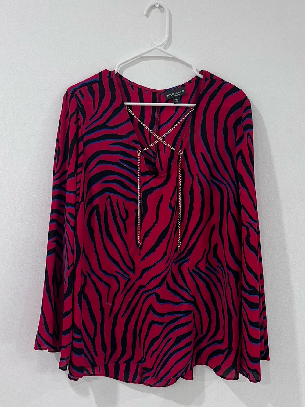 Plus Size Pink Zebra Blouse XXL Y2K Glam Gold Chain Animal Print Statement Top